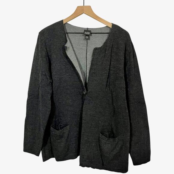 Eileen Fisher One Button Merino Wool Cardigan - Gray - Large - Picture 1 of 13